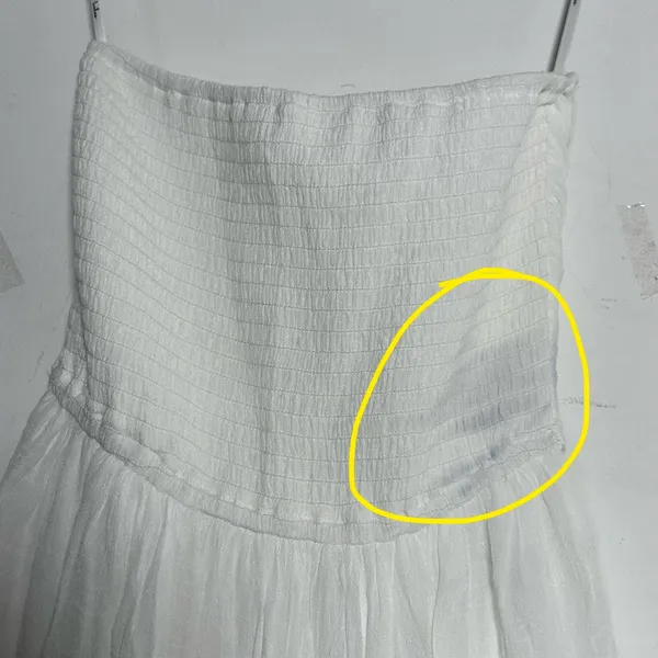 Lulus White Smocked Tiered‎ Maxi Dress Tie Back Lace Trim Small - Image 8