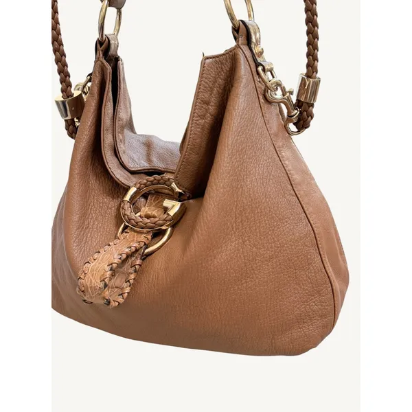 Gucci G Wave Large Hobo Bag Brown Pebbled Leather Rare Crocodile Trim 232931 - Image 5