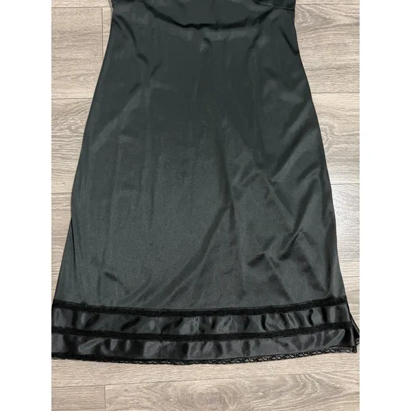 Vintage 90s Black Lace Trim Full Slip Dress S Adjustable Straps Midi Length - Image 12