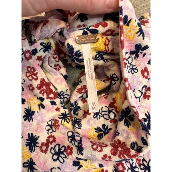 Free People Vibe Check Floral Wide Leg Jumpsuit‎ Mock Neck Tie Waist Medium M - Image 6