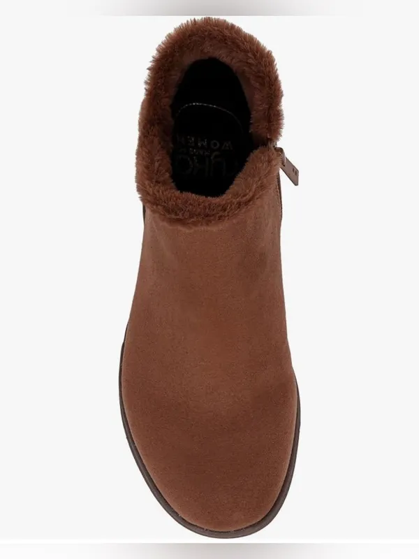 Ryka Brown Faux-Suede Fur-Trim Ankle Booties Size 8 - Image 2
