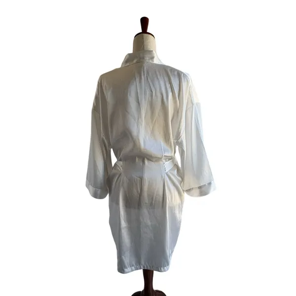 Silky White Satin Robe with Self-Tie Belt - Image 2