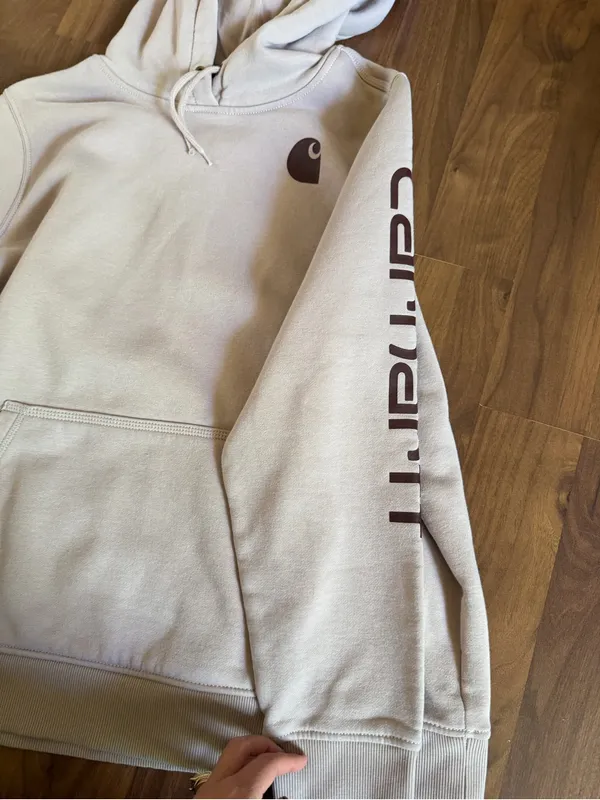 Carhartt Relaxed Fit Hoodie in Light Beige with Black Print - Image 2