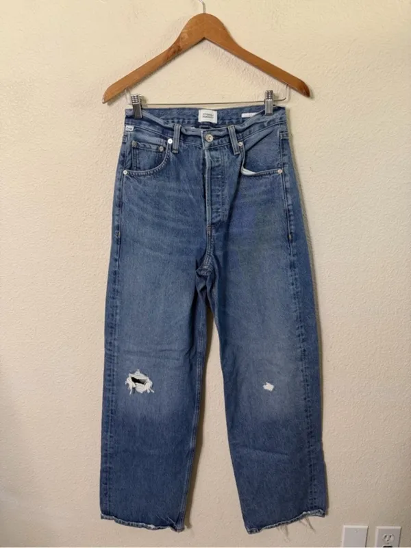 NEW Citizens of Humanity Ayla Baggy Jeans Solano Wash‎ Distressed Womens Size 24 - Image 6