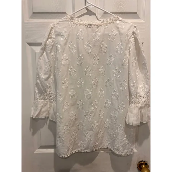 Payal Jain Anthropologie‎ Ivory Embroidered Eyelet Cotton Blouse NWT Large Boho - Image 7