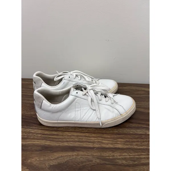 Veja Esplar White Leather Low Top Sneakers Womens Size 9 EU 40 Grey Suede Tab‎ - Image 4