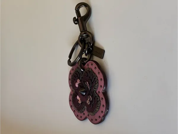 Coach Leather Sequin Applique Tea Rose Key Ring Bag Charm, Pink / Purple, 32677 - Image 9