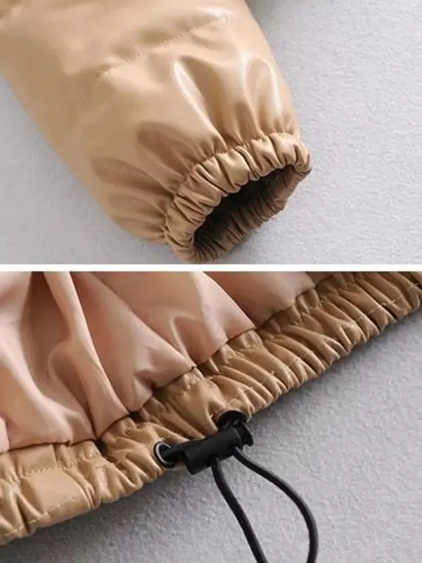 Small crop puffer beige Carmel warm winter coat jacket big Nwot Tan - Image 4