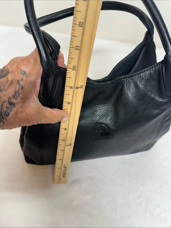 Black Hobo Leather Shoulder Bag with Double Handles - Image 6