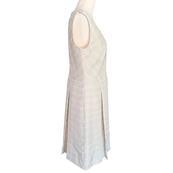 Alex‎ Marie Beige White Striped V-Neck Pleated Sheath Dress Womens Size 12 - Image 3