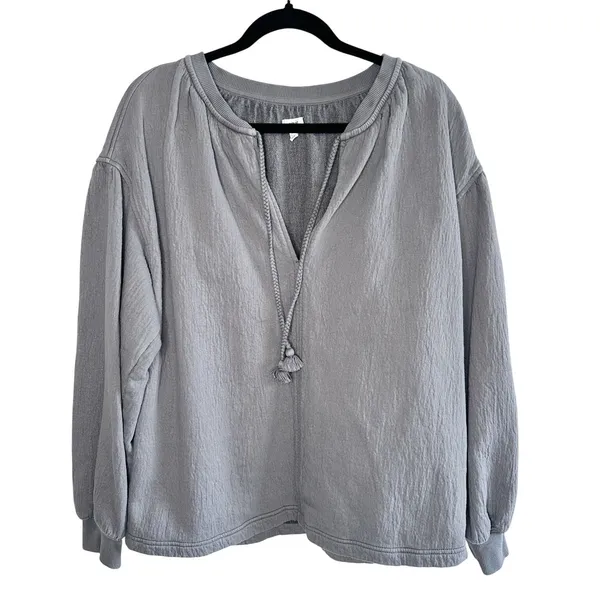 Aerie Easy Street Sweatshirt XS Gray Oversized Slouchy Tunic Tassel Coastal Boho - Image 2
