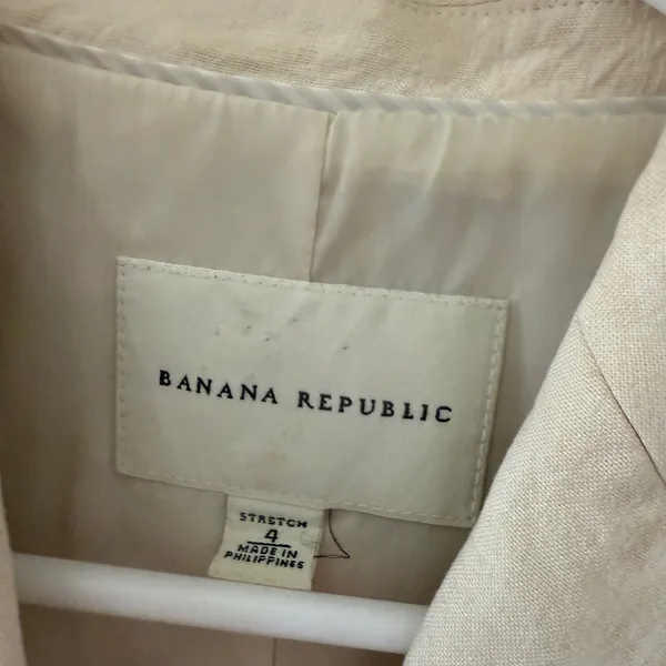 Banana Republic Womens Cream Flax Blend 2 Button Blazer Jacket Size 4 Lagen‎ - Image 4