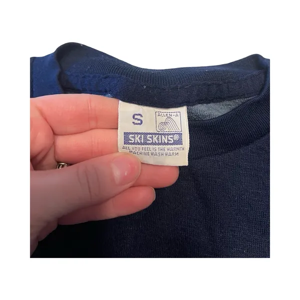 Vintage Allen-A Ski Skins Navy Thermal Long Sleeve Shirt Small Base Layer womans - Image 2