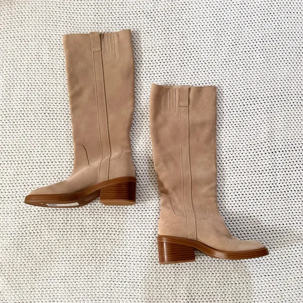 Dolce Vita Beige Suede Illora Knee High Heeled Pull On Knee High Boots 6 Sample - Image 6
