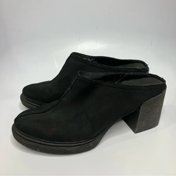OTBT split black leather‎ clog mules block heel side 10 - Image 5