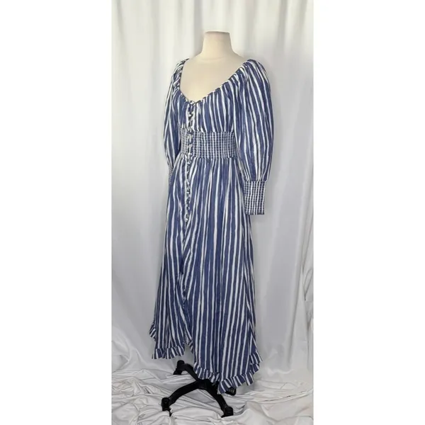 NWT!! By ANTHROPOLOGIE Long Sleeve Sweetheart Midi Dress Blue White Striped XS - Image 6