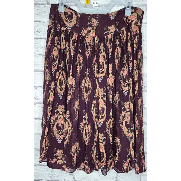 Vtg INC International Concepts 100% Silk Beaded Floral Skirt Size 12 Whimsigoth - Image 4