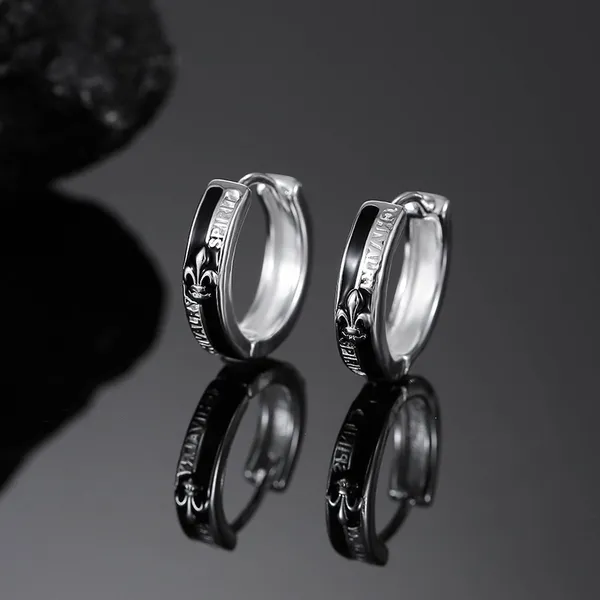 925 Silver Plated Knight Cross Hoop Earrings for Men Women,Punk Hip Hop Earrings - Image 3