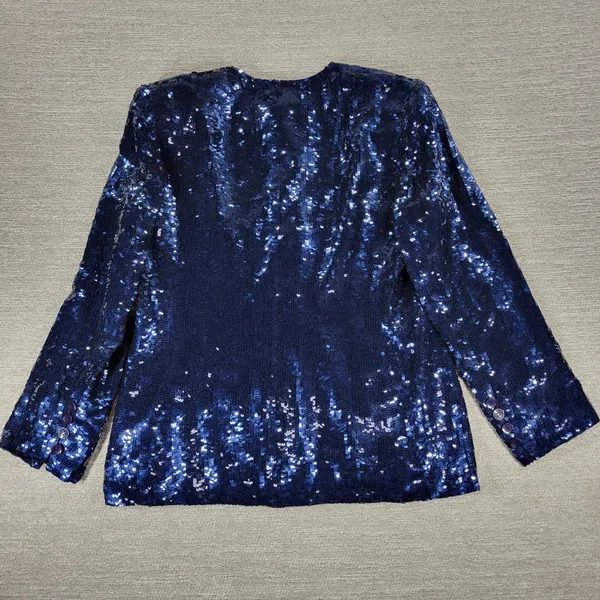 Vintage Jones NY Sequin Jacket Sz 8 Navy Silk Formal Evening Holiday Party NEW - Image 6