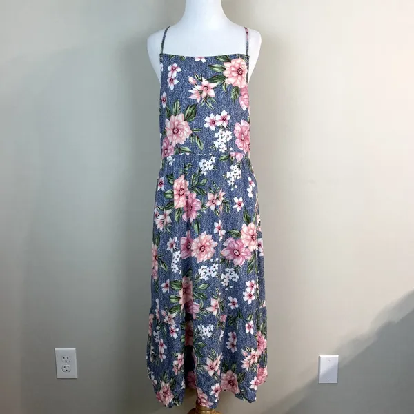 Hiatus Dress Womens XL Blue Pink‎ Floral Midi Strappy Open Back Casual Summer - Image 2