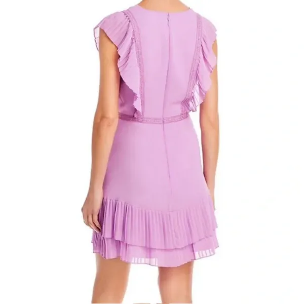 BCBGMAXAZRIA Ruffle Mini Dress Women 10 Orchid Purple Pleated Lace Cocktail - Image 2