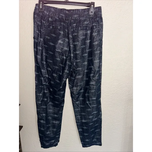 Free People Navy Metallic Shimmer Crop Pants Elastic Waist Hip Pockets Size S - Image 3