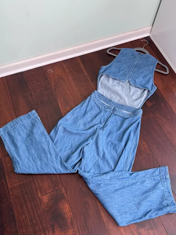 Free People Moonlight Mile Chambray Jumper Jumpsuit Denim Open Back - Image 9