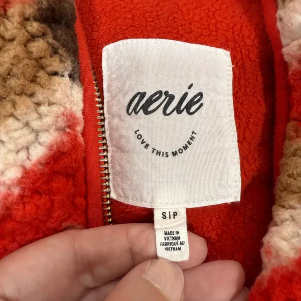 Aerie Women's Red Fleece Geometric Print Quarter Zip Pullover Sweatshirt Size‎ S - Image 4