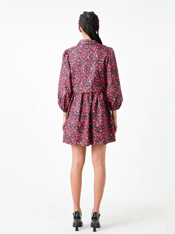 English Factory Floral Shirtdress Mini Dress 100% Cotton 3/4 Sleeves Pink Medium - Image 2