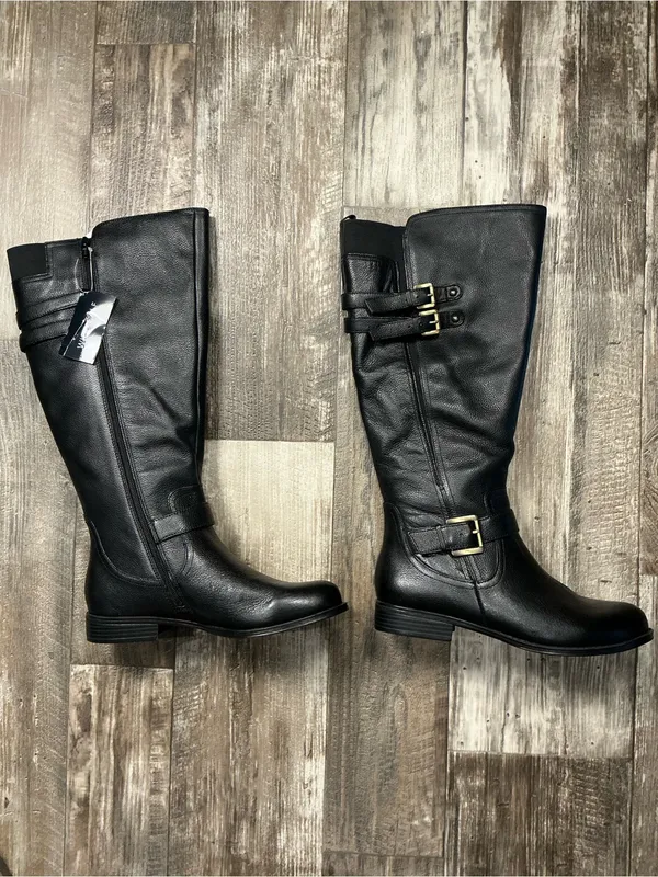 Naturalizer Black Leather Knee High Buckle Boot Size 8.5W Wide Calf - Image 16
