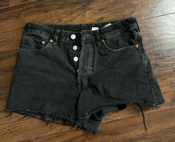 Ripped Black Jean Shorts Size 6 - Image 6