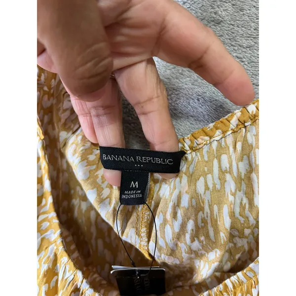 Banana Republic‎ Yellow Abstract Print Ruffle Strap Dress Smocked Waist Med New - Image 4