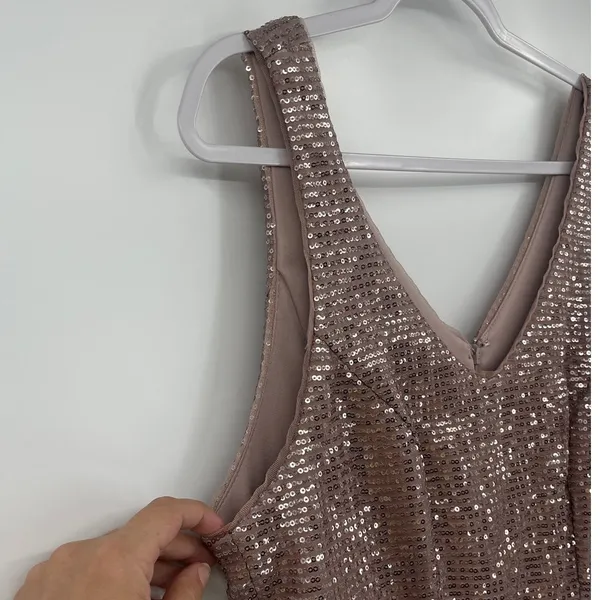 Alex & Eve Sequin Cocktail Dress Sz 12 Prom Old Hollywood Gala Champagne Rose - Image 6