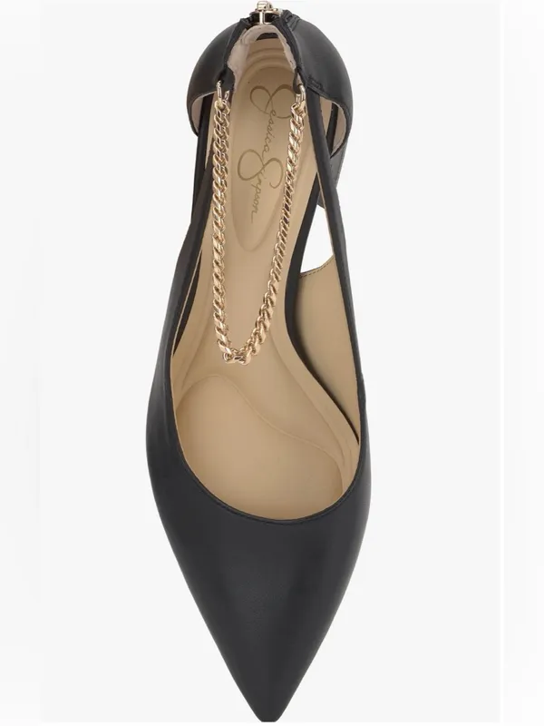 NWOB Jessica Simpson Black Leather Chain-Ankle Block Heel Pumps Size 5 - Image 6