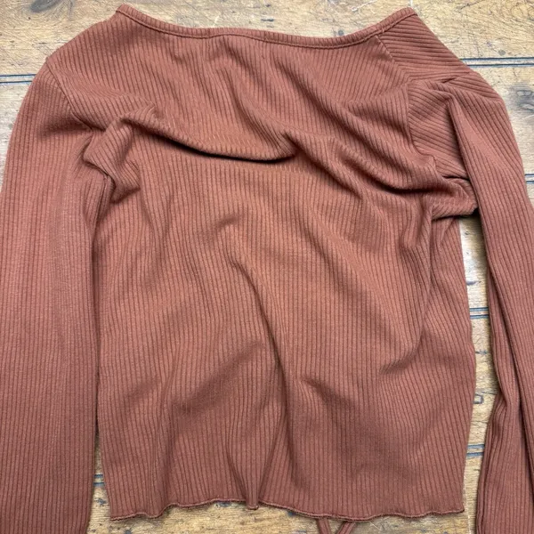 Altar'd State‎ Orange Ruched Long Sleeve Ribbed Crop Top Women Size XS - Image 4