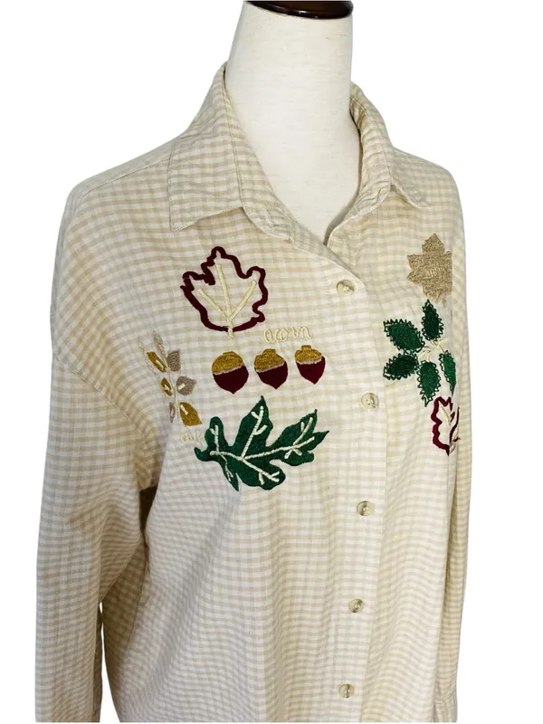 VINTAGE MAGGIE & MAX Embroidered Fall Leaves Shirt - Image 5