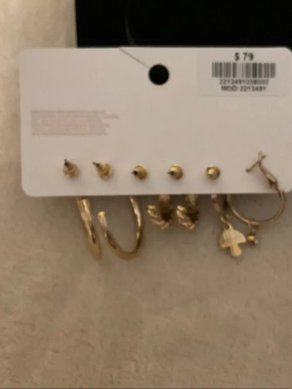SHEIN Gold-Tone Mixed Hoop Earring Set with Enamel Mushroom Charm - Image 6