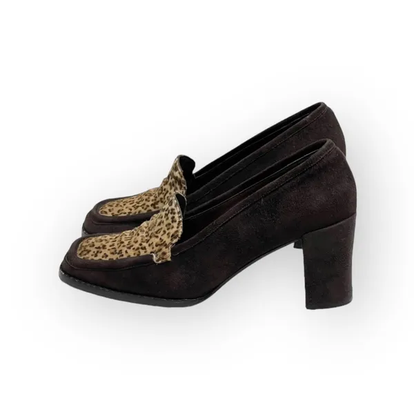 Vintage 90’s: Anne Klein II 𖦹 Calf Hair Heeled Loafers 𖦹 Leopard Print Suede - Image 7