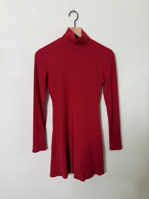 Reformation Sammi Ribbed Mock Neck Mini Dress Red Womens Size S‎ - Image 2