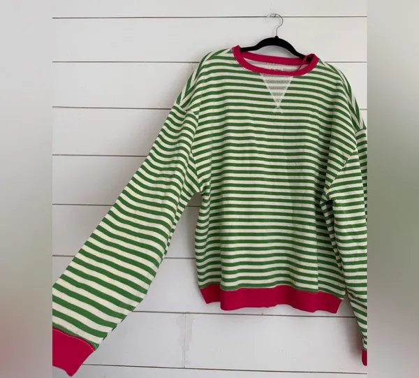 NWOT free people Classic Striped Oversized Crewneck - Image 5