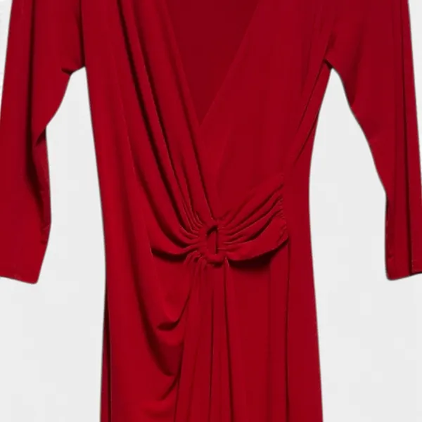 Tommy Bahama Clara 3/4 Sleeve Faux Wrap V-Neck Stretch Jersey Dress Red XS - Image 2
