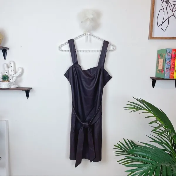 n:Philanthropy Faux Leather Miles Casual Overall Mini Dress Chocolate Cat Brown - Image 2