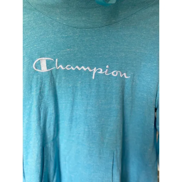 Champion Logo Hoodie Blue Lightweight Causal Athleisure L Hiking Granola Workout - Image 4