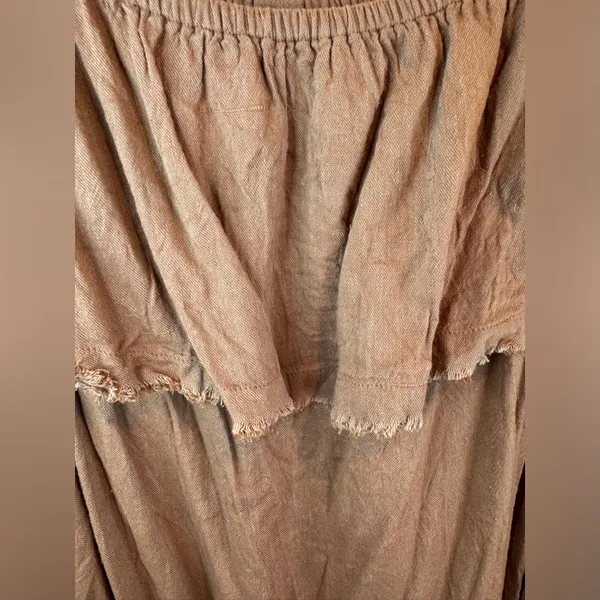 Free People‎ Boho Brown Ruffled Relaxed Cotton Tunic Size S - Image 3