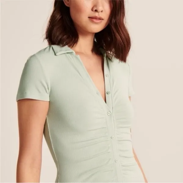 Abercrombie & Fitch Button Down Ribbed Fitted Polo Dress in Green - Size XS - Image 2