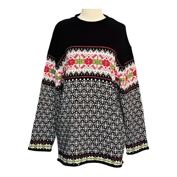 Norton‎ Studio Sweater Women Large Black Fair Isle Nordic Knit Vintage Large - Image 2