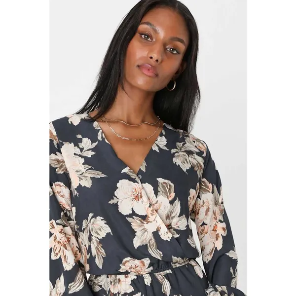 Prairie Daydream Washed Navy Blue‎ Floral Print Romper Size M - Image 5