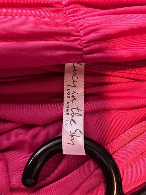 Lucy In The Sky Pink Medium Ruched Mini Dress Ties around The Neck (Flawed-Hole) - Image 5