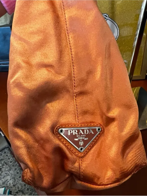 Vintage Prada Coral Orange Satin Bag Plexiglass Handle Made in Italy - Image 5