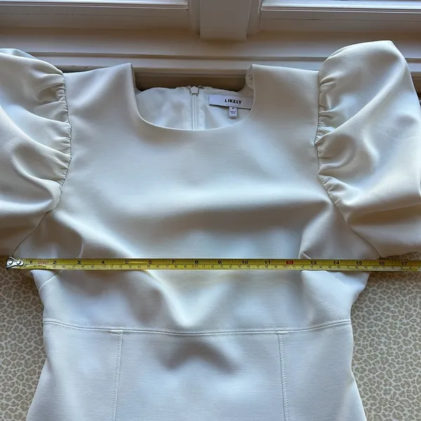 NWOT Likely white puffed short sleeve mini dressy dress fully lined size 6 - Image 14